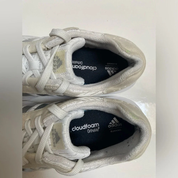 Adidas running cloud foam grey white 3  stripe shoes Sz 7.5 - Picture 7 of 10